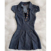 LIZAKOSHT  -  Denim Dress Slim Y2k Short Sleeve Button Goth Vintage Streetwear Fashion Aesthetics Harajuku Short Dresses Mini Skirt Punk 2000s